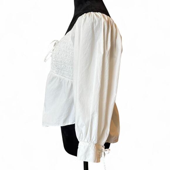 Anthropologie White Smocked Peasant Top S Cottagecore Romantic Blouse - Picture 7 of 8